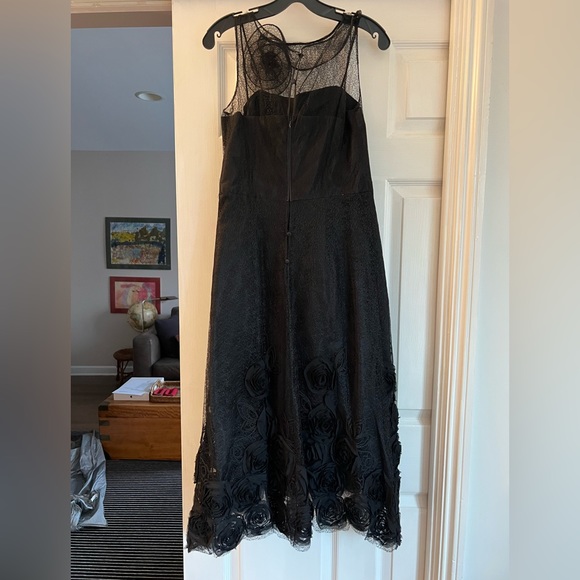 Latrice Black Sheer floral black tie lined dress midi length - Picture 8 of 14